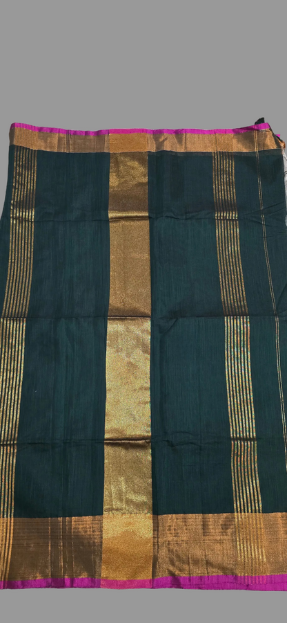 Green and Copper Khadi Cotton Saree