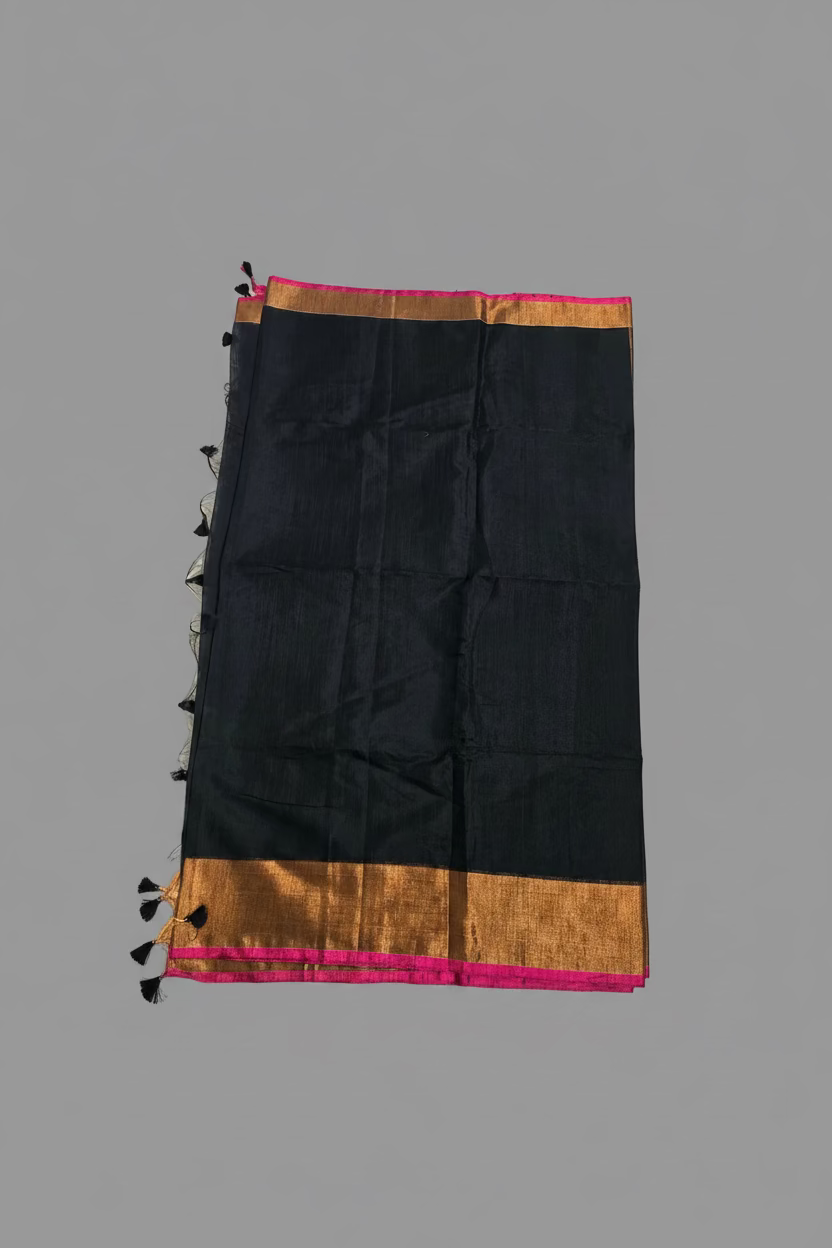 Black and Copper Khadi Cotton Saree