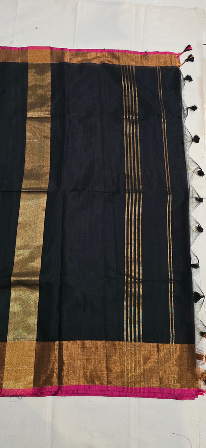 Black and Copper Khadi Cotton Saree