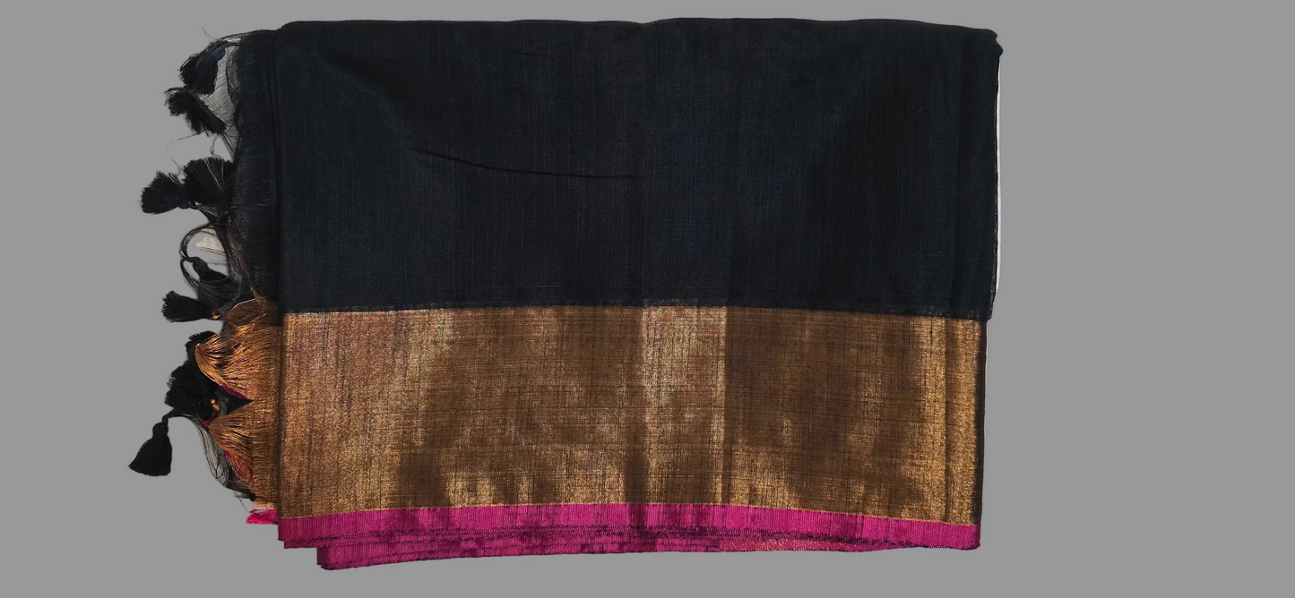 Black and Copper Khadi Cotton Saree