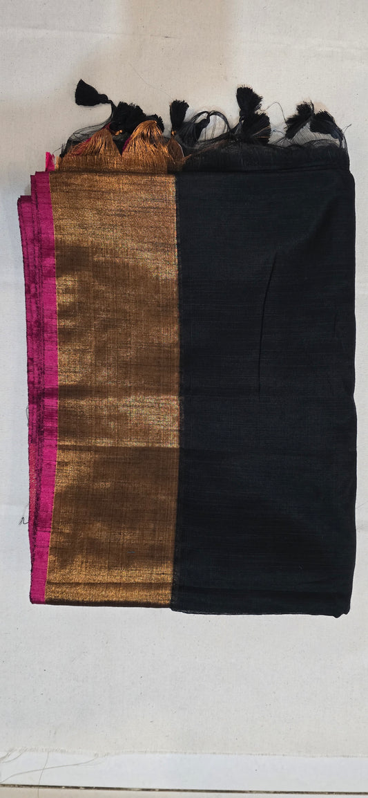 Black and Copper Khadi Cotton Saree