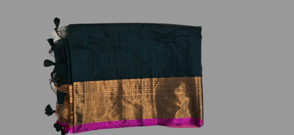 Green and Copper Khadi Cotton Saree