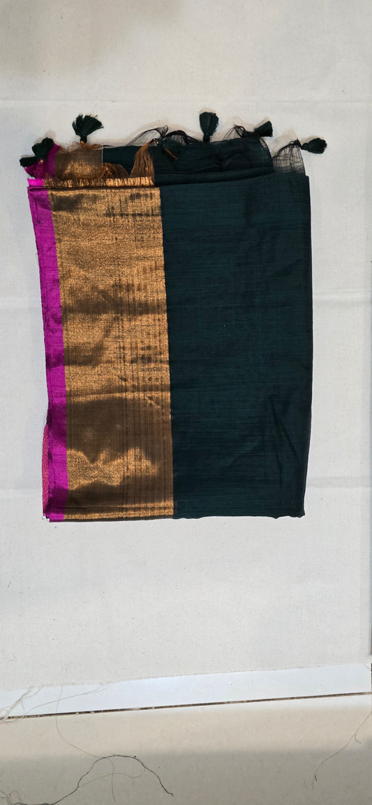 Green and Copper Khadi Cotton Saree