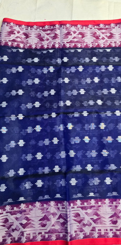 Navy Blue Muslin Jamdani Saree