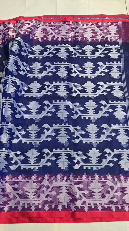 Navy Blue Muslin Jamdani Saree