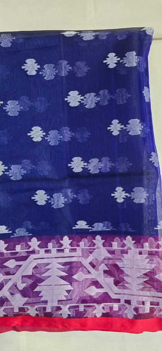 Navy Blue and Purple Muslin Saree