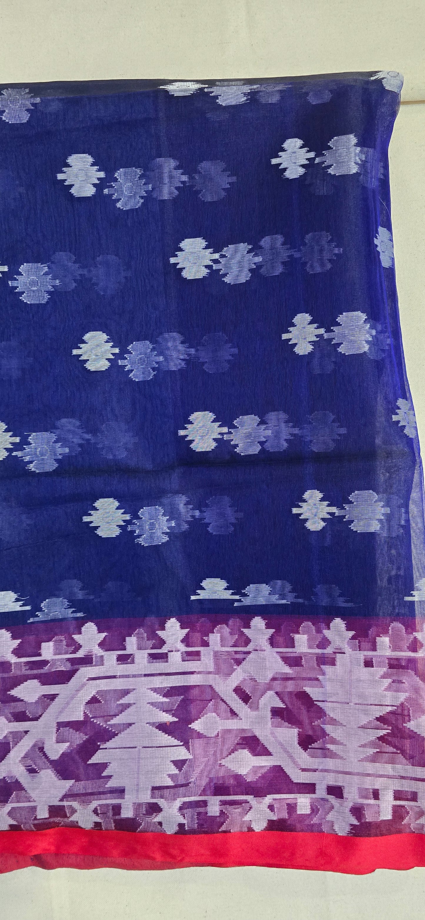 Blue Muslin Contrast Jamdani Saree