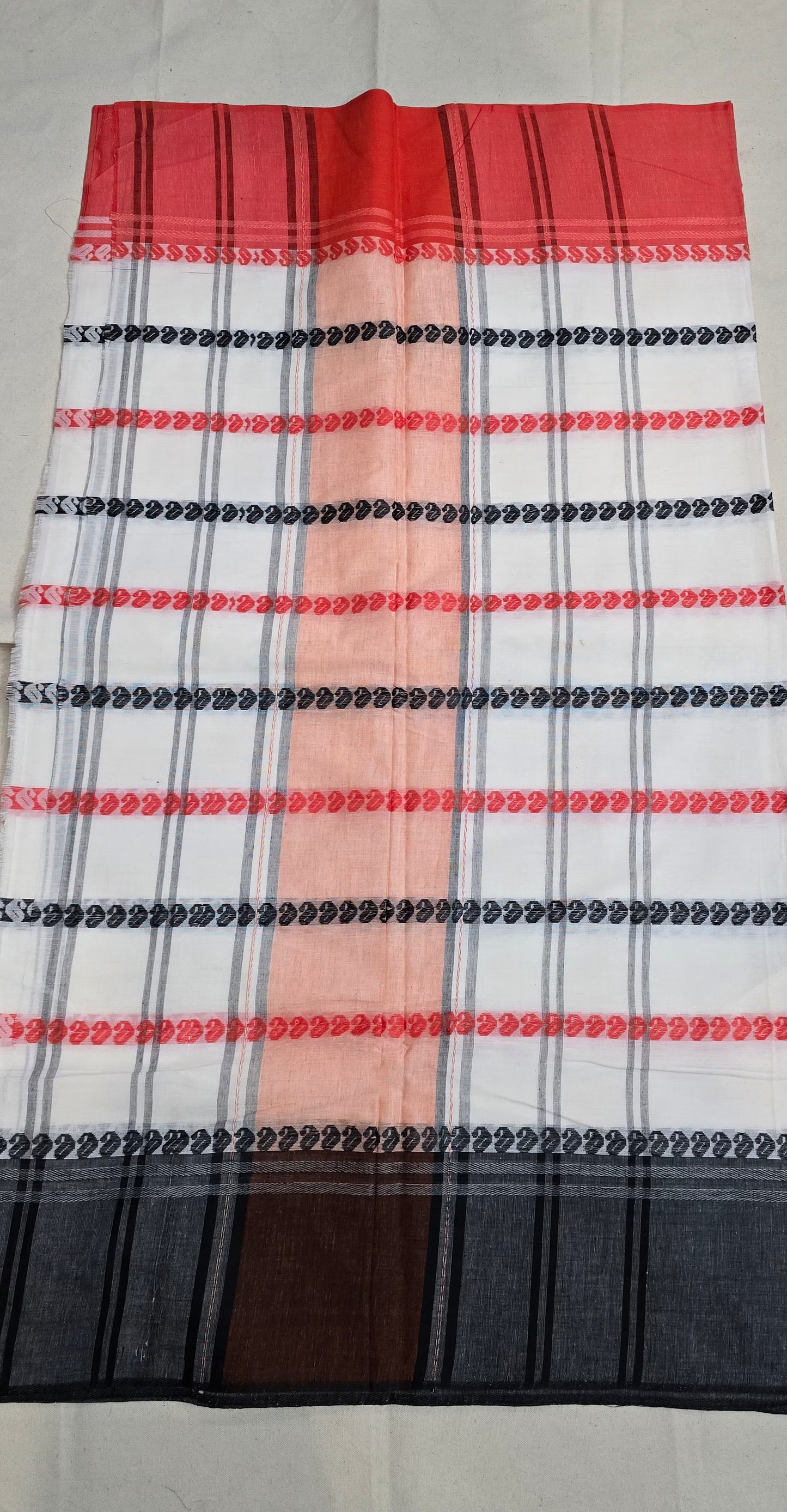 Checks Red black border Saree