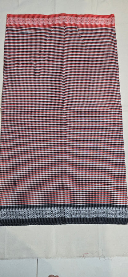 Red Black  Checks Cotton Saree