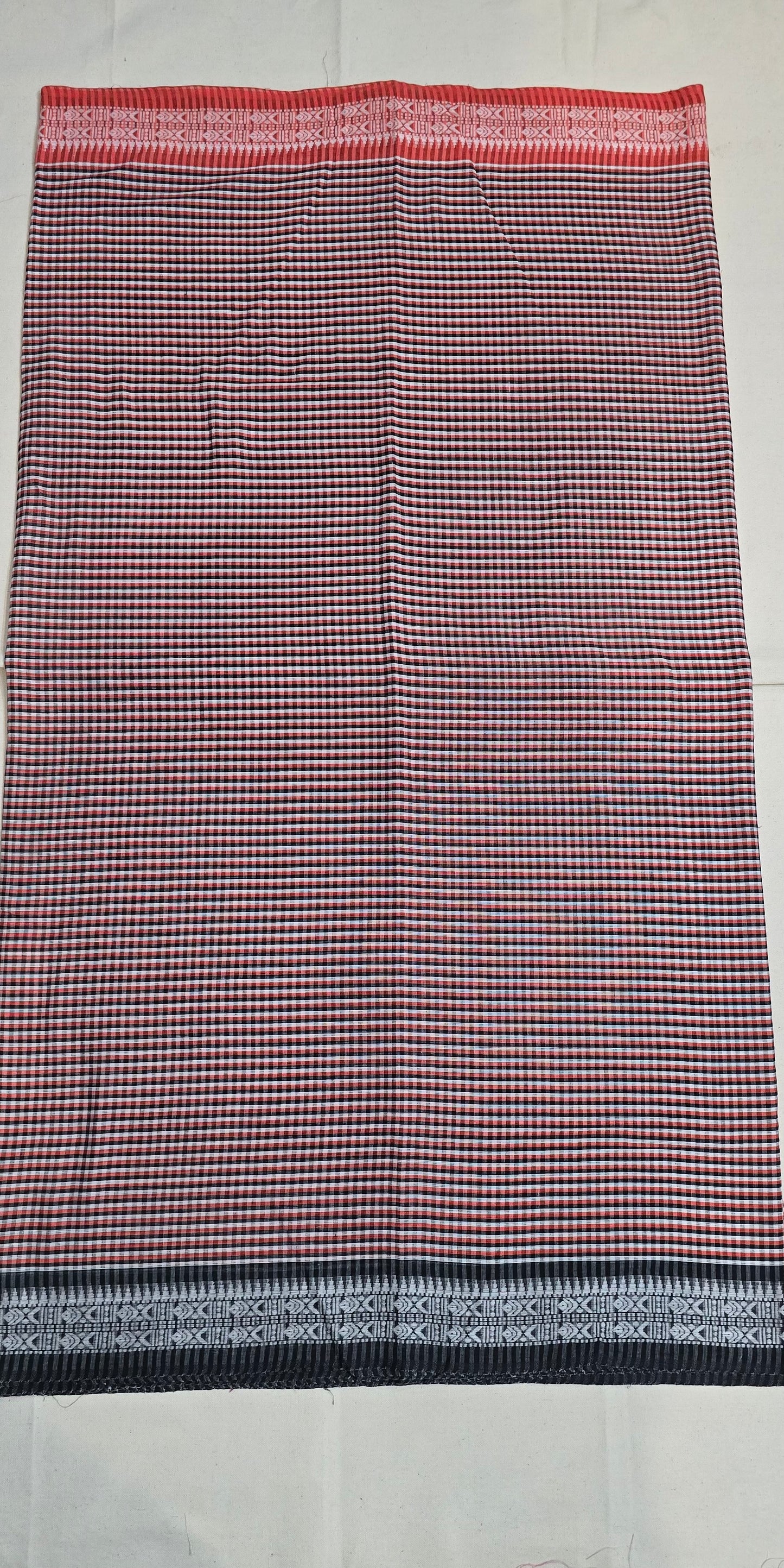 Red Black Checks Cotton Saree