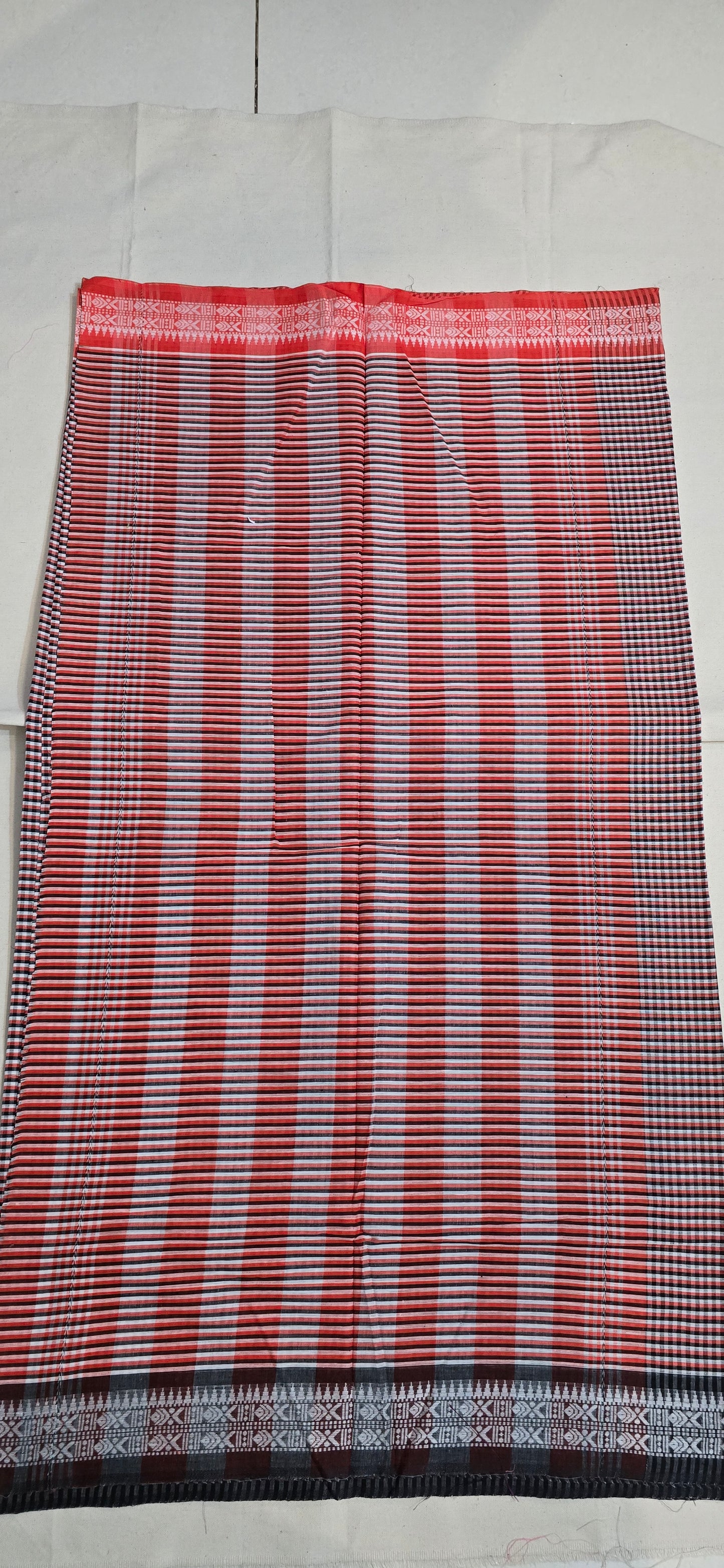 Red Black  Checks Cotton Saree