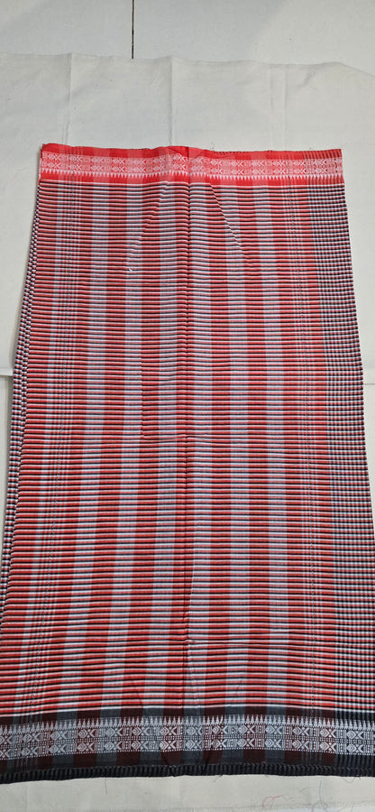 Red Black  Checks Cotton Saree