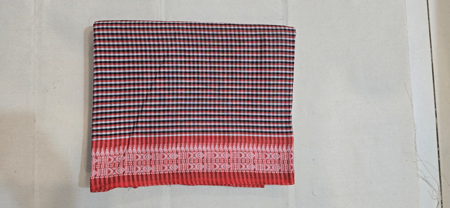 Red Black  Checks Cotton Saree