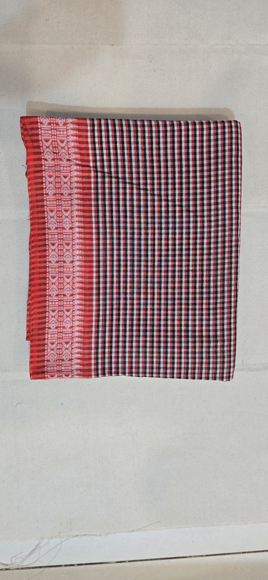 Red Black  Checks Cotton Saree