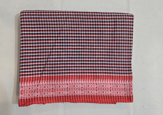 Red Black Checks Cotton Saree
