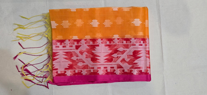 Orange and Pink Contrast Muslin Saree