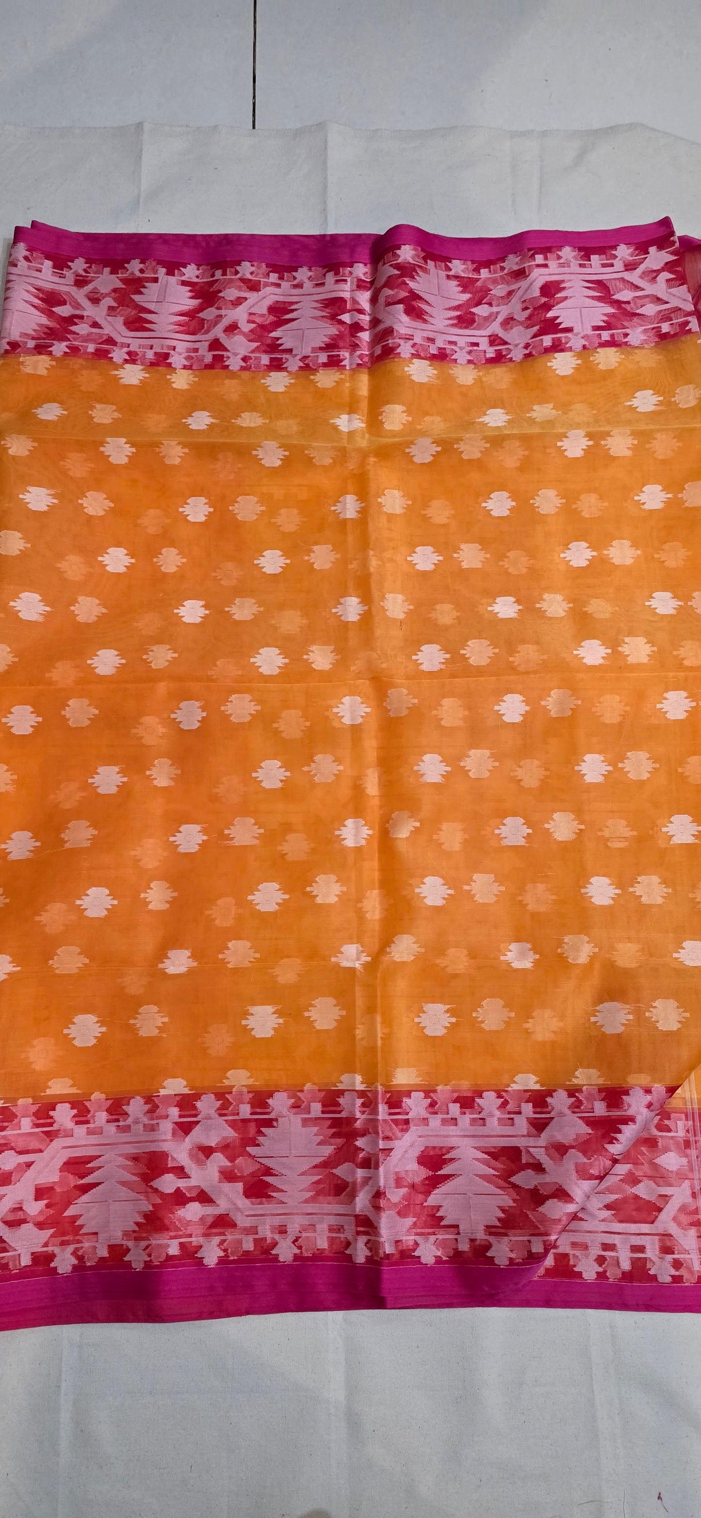 Orange and Pink Contrast Muslin Saree