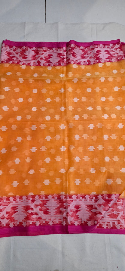 Orange and Pink Contrast Muslin Saree