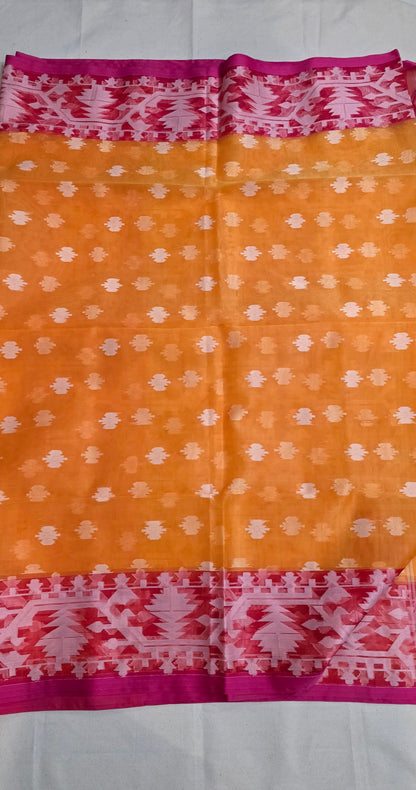 Orange and Pink Contrast Muslin Saree
