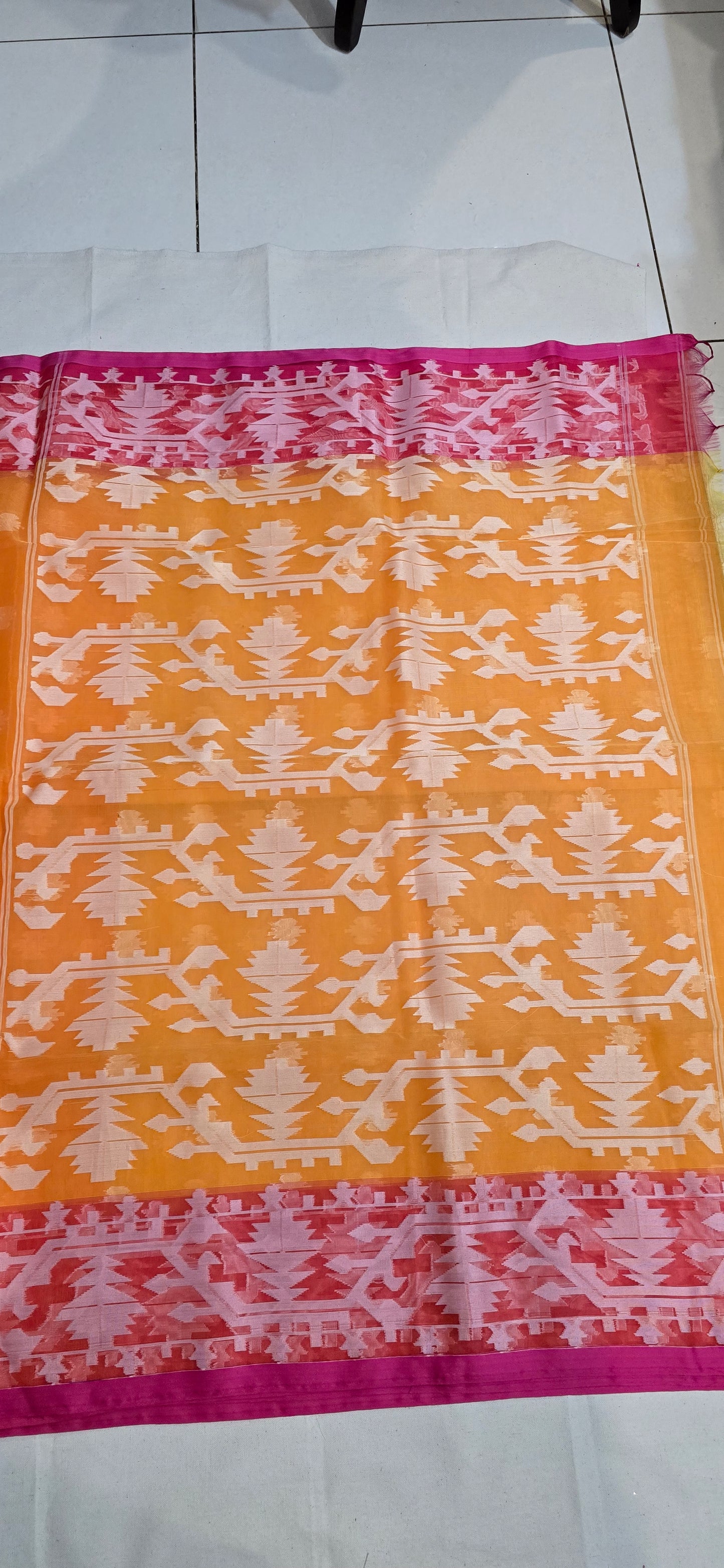 Orange and Pink Contrast Muslin Saree