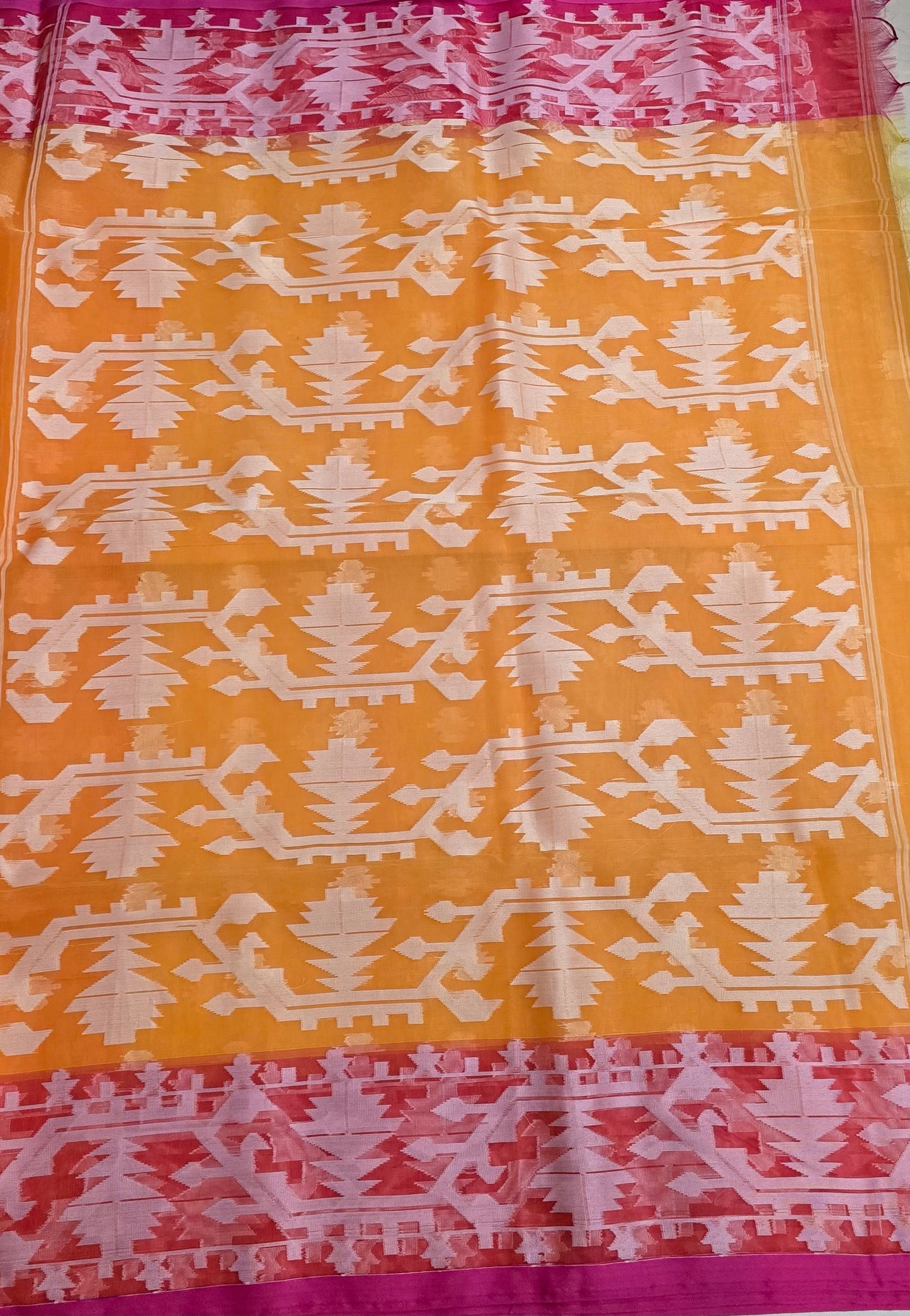 Orange and Pink Contrast Muslin Saree