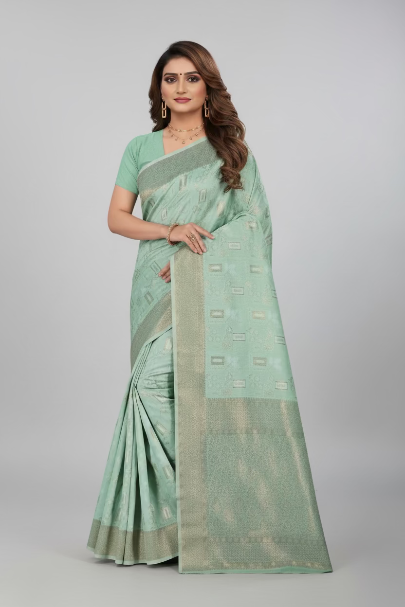 Green Block Linen Saree