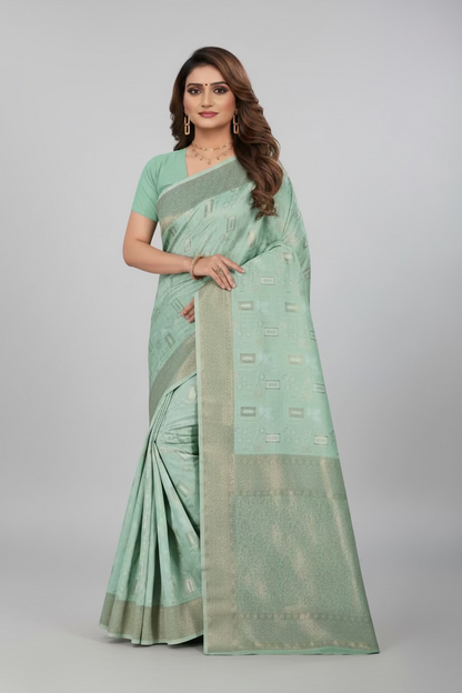 Green Block Linen Saree