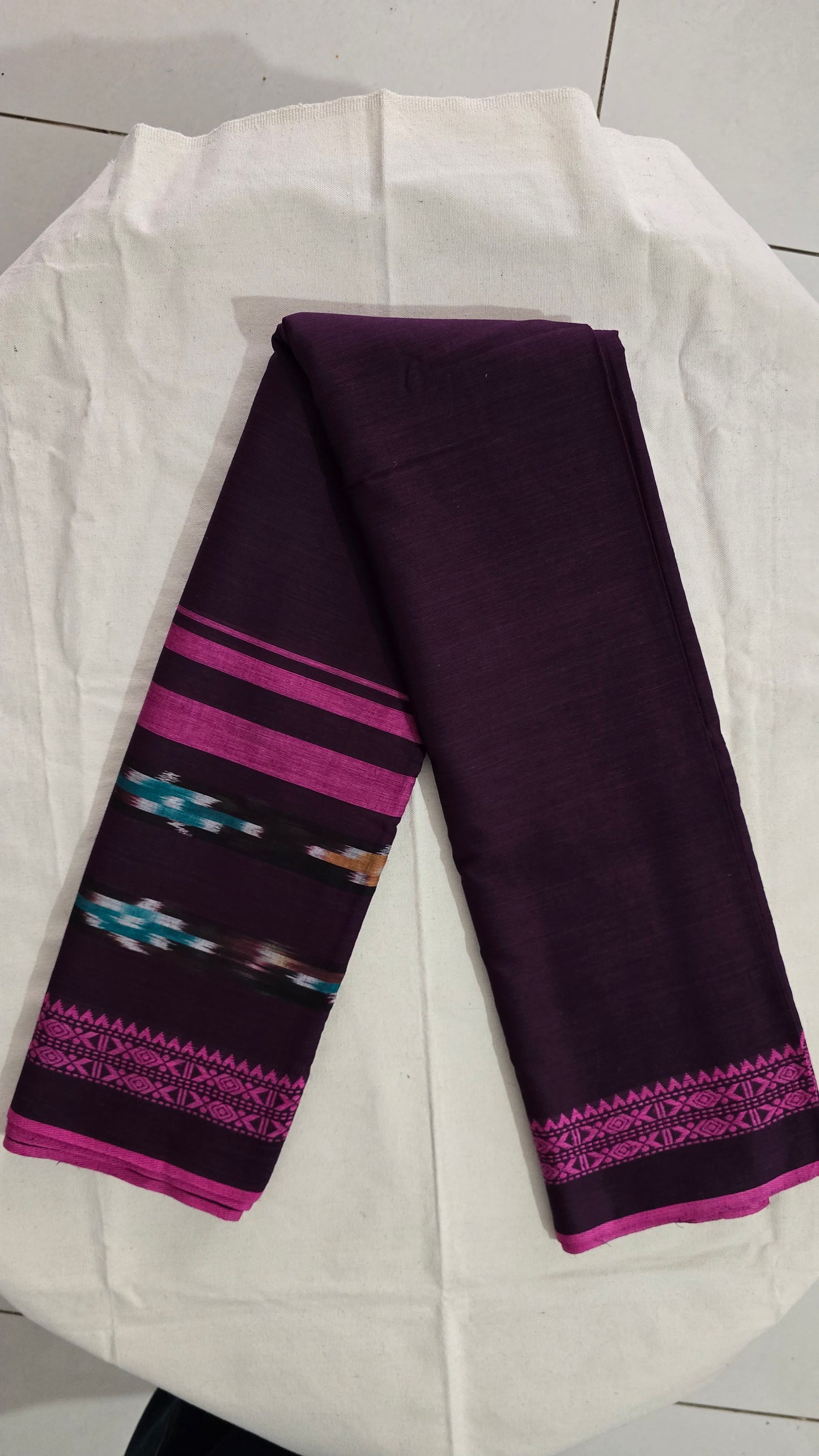 Brown and Pink ikat Dhoniakhali Saree