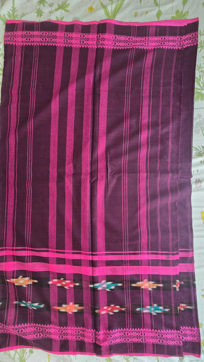 Brown and Pink ikat Dhoniakhali Saree