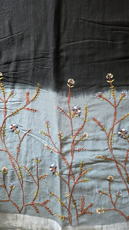 Grey Soft Linen Half and Half Saree