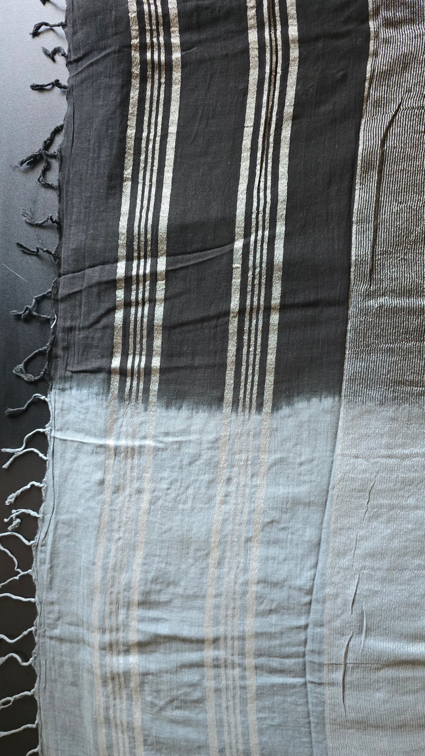 Grey Soft Linen Half and Half Saree