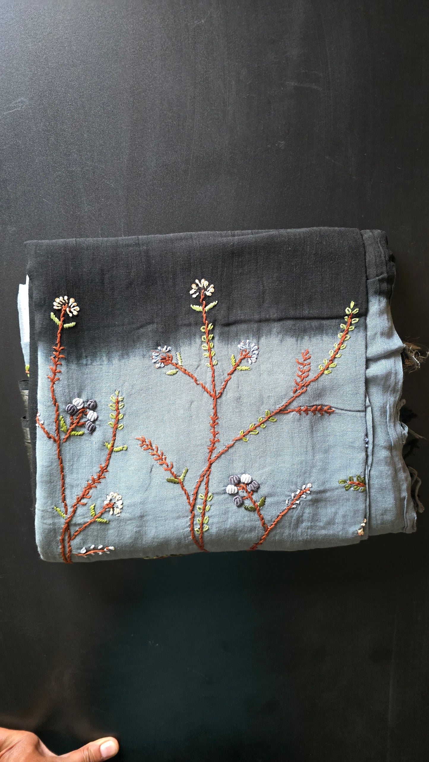 Grey Soft Linen Half and Half Saree