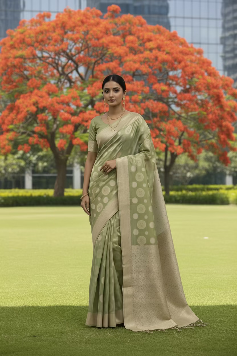 Pista Green silk Saree