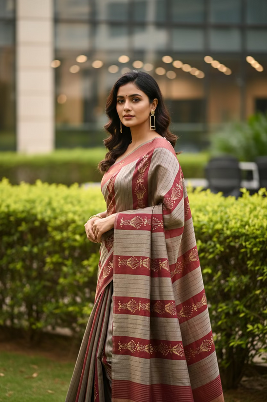 Maroon Bishnupuri Silk Saree