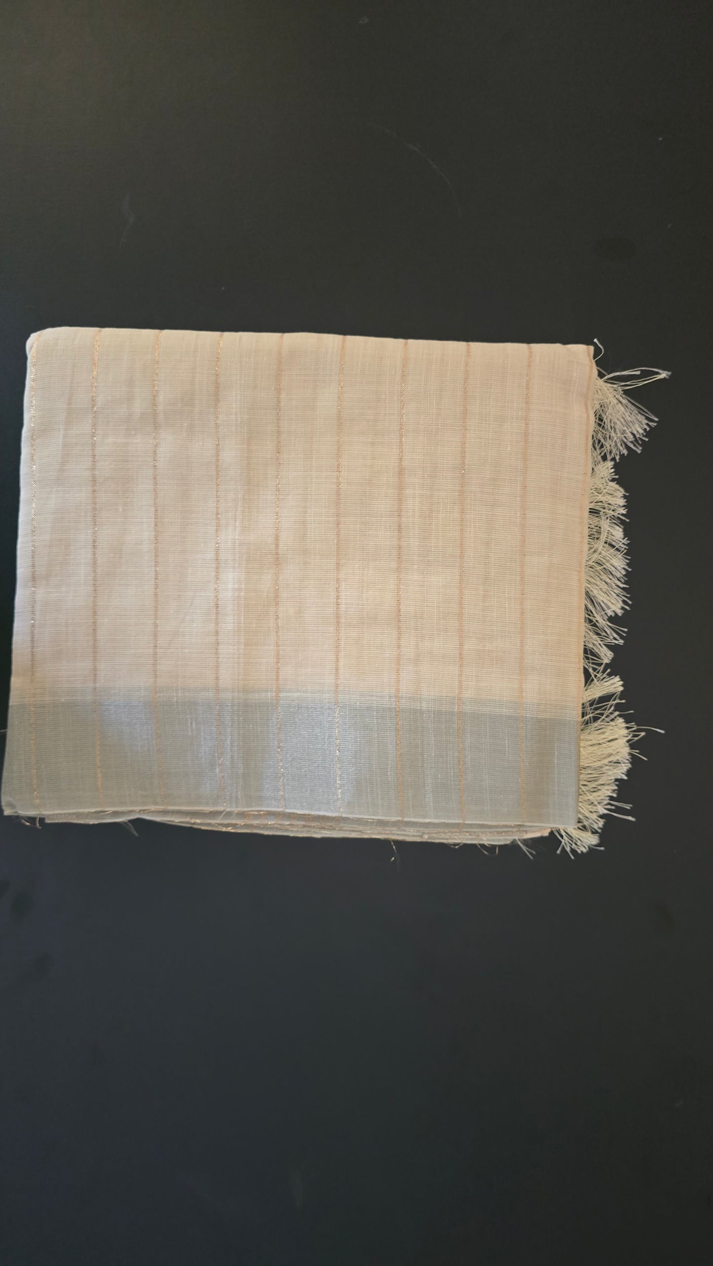 Cream Striped Linen Saree