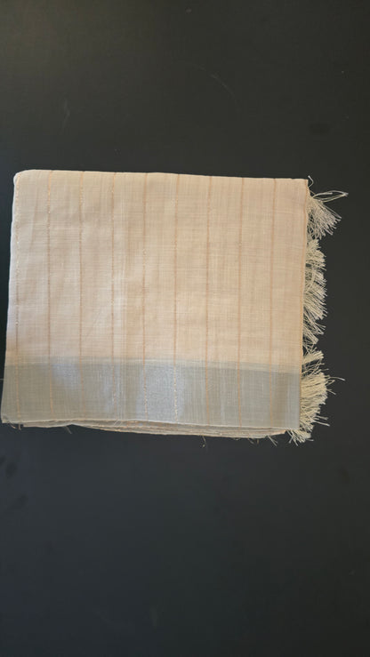 Cream Striped Linen Saree