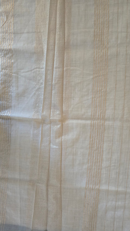 Cream Striped Linen Saree