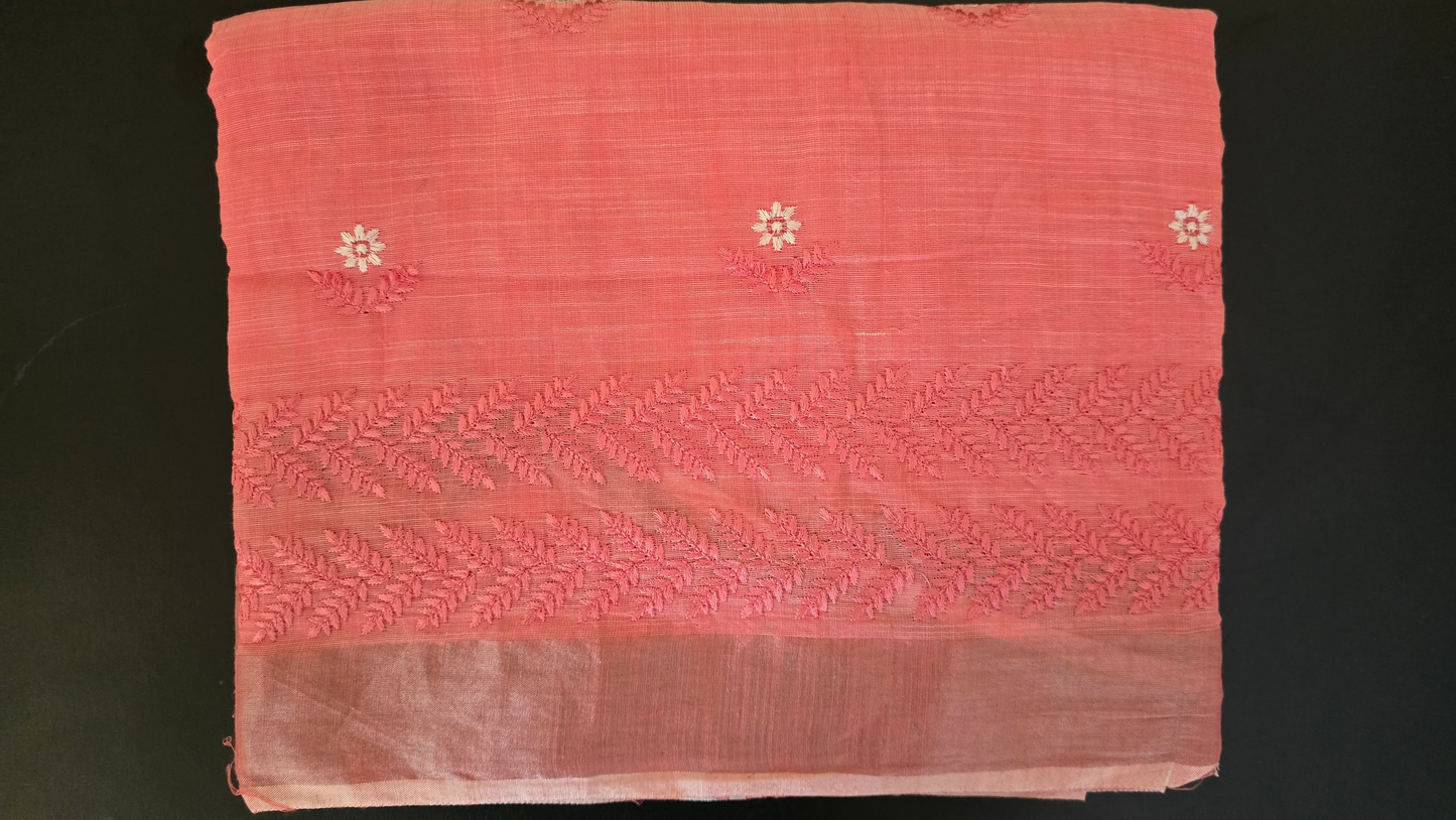 Pink Linen palm embroidered Saree