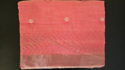 Pink Linen palm embroidered Saree