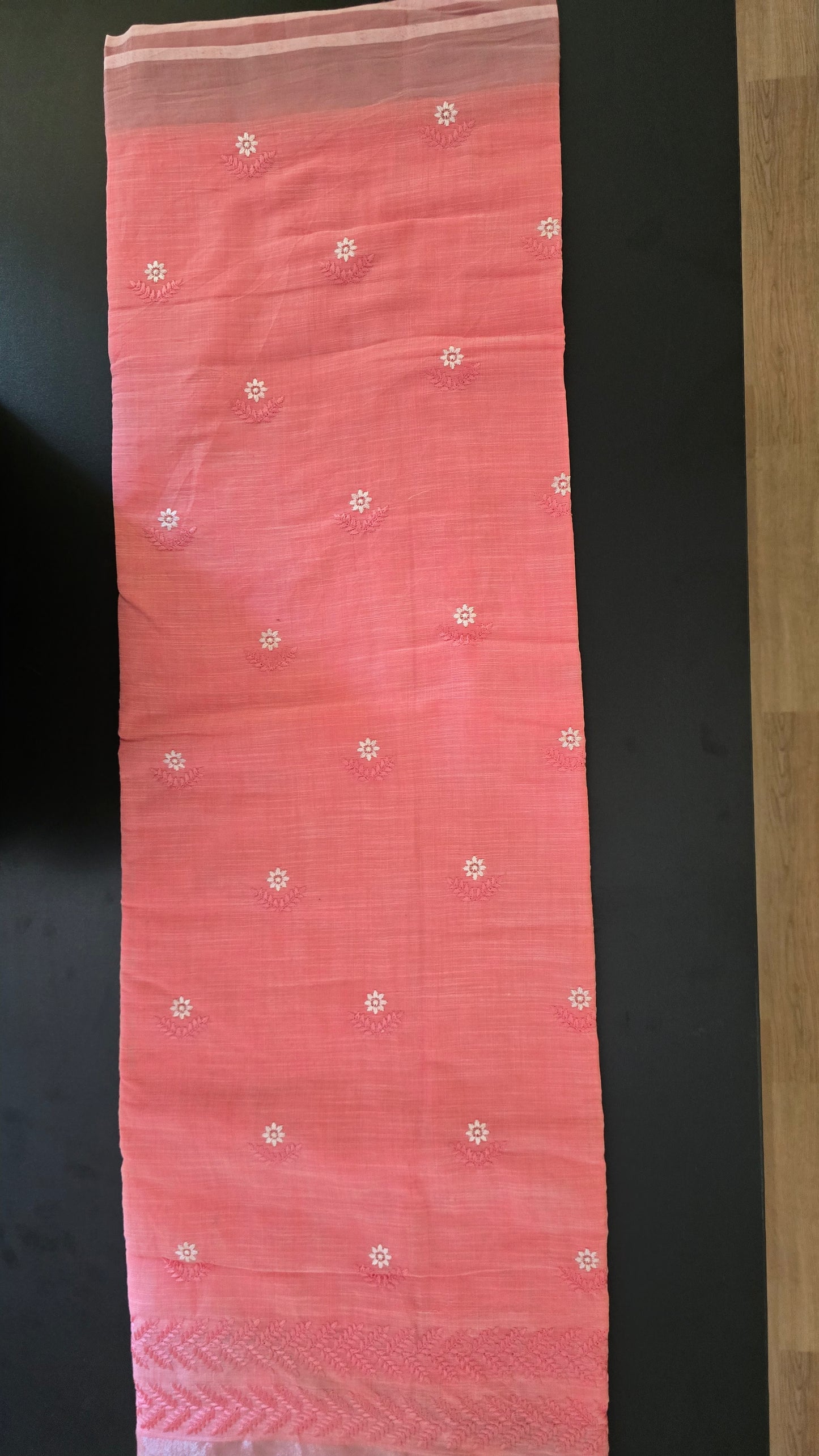 Pink Linen palm embroidered Saree