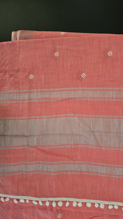 Pink Linen palm embroidered Saree