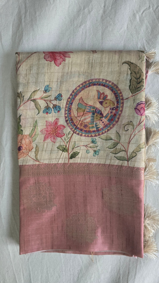 Beige Kalamkaari Saree
