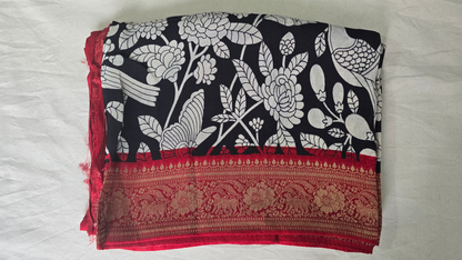 Black and white kalamkaari Saree