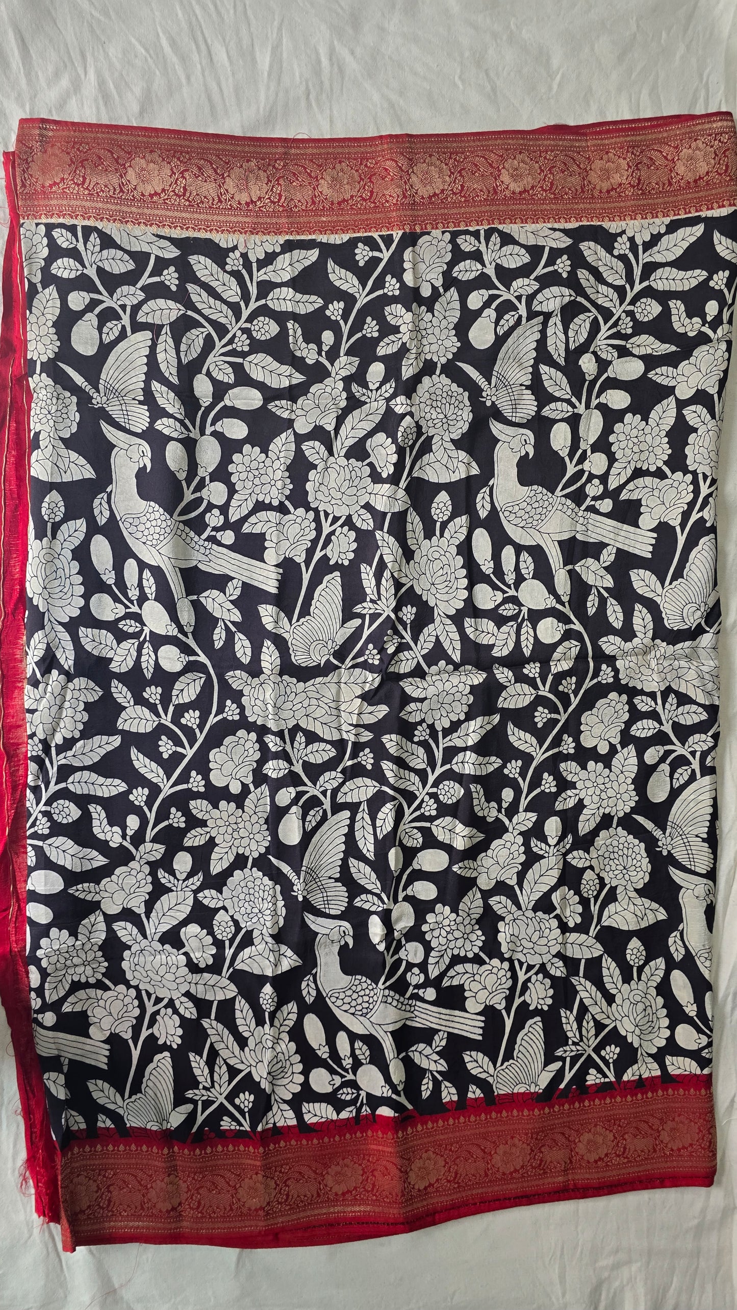 Black and white kalamkaari Saree