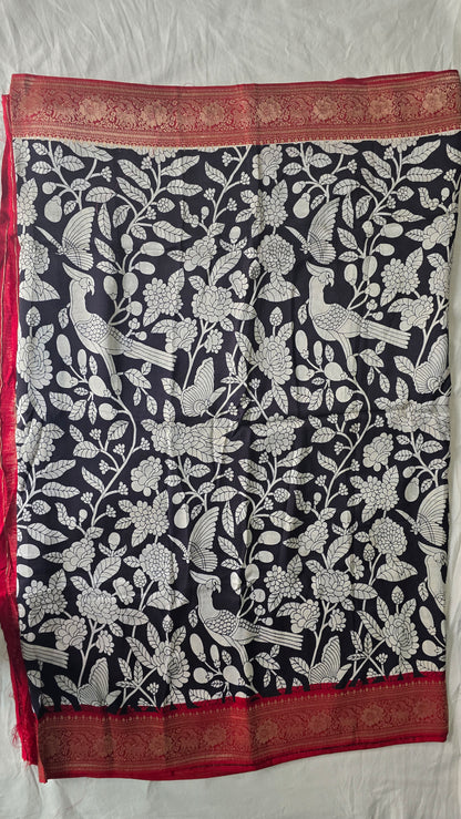 Black and white kalamkaari Saree