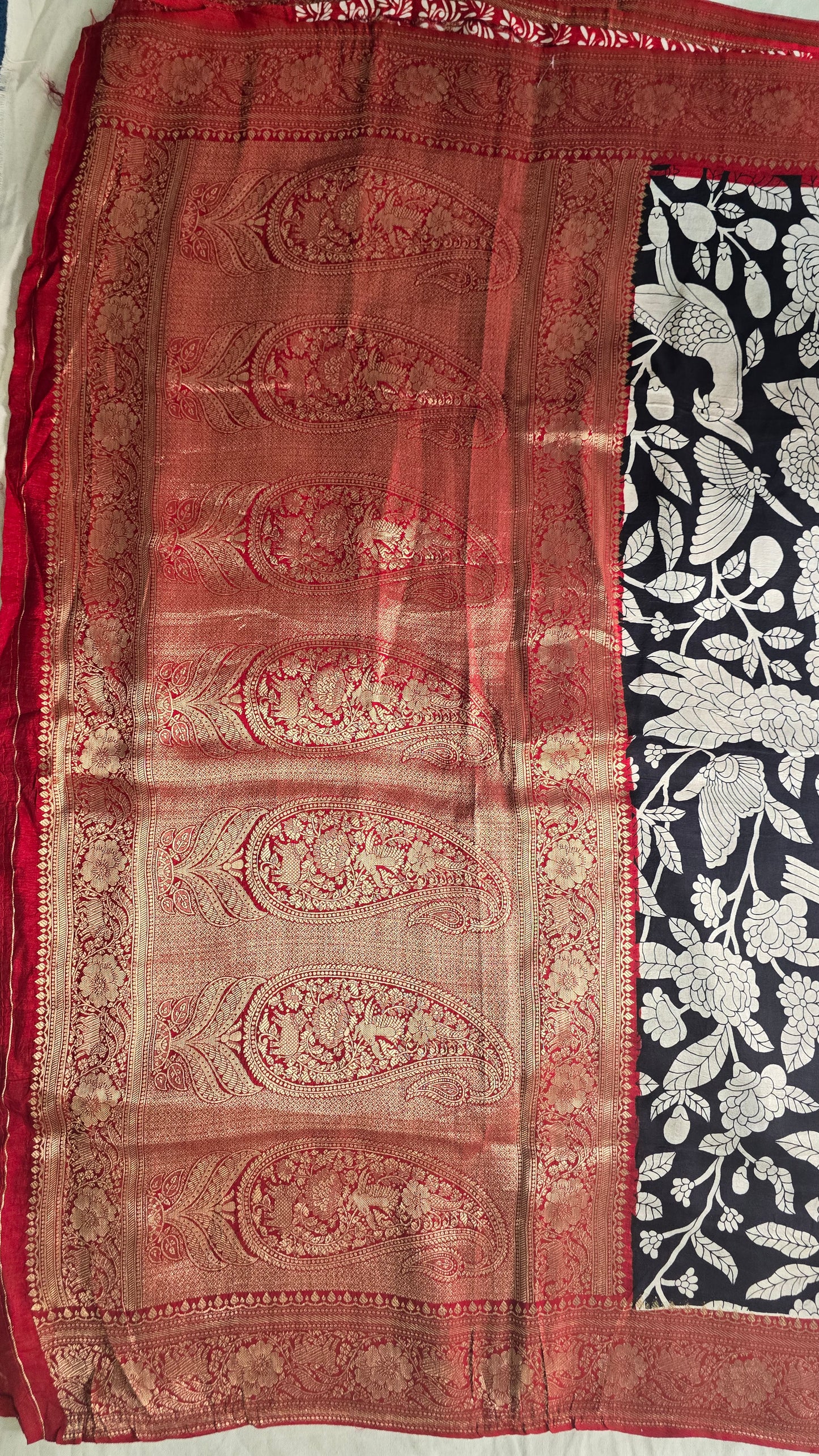 Black and white kalamkaari Saree