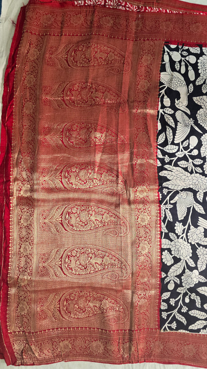 Black and white kalamkaari Saree