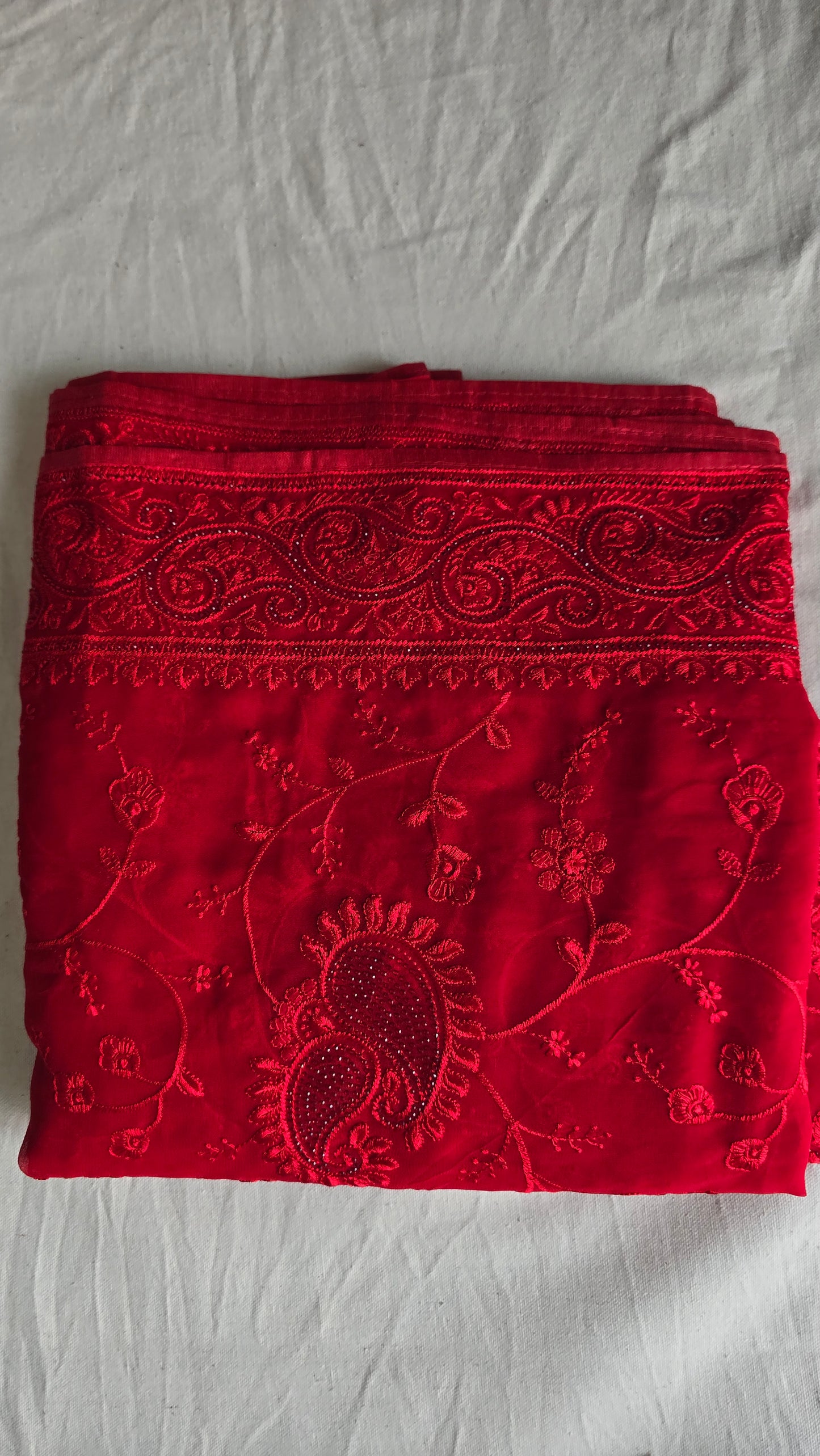 Red  georgette Embroidered jarkan work  Saree