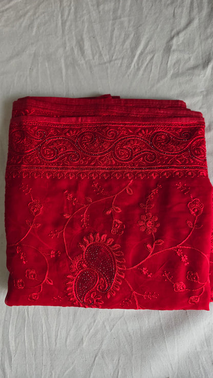 Red  georgette Embroidered jarkan work  Saree