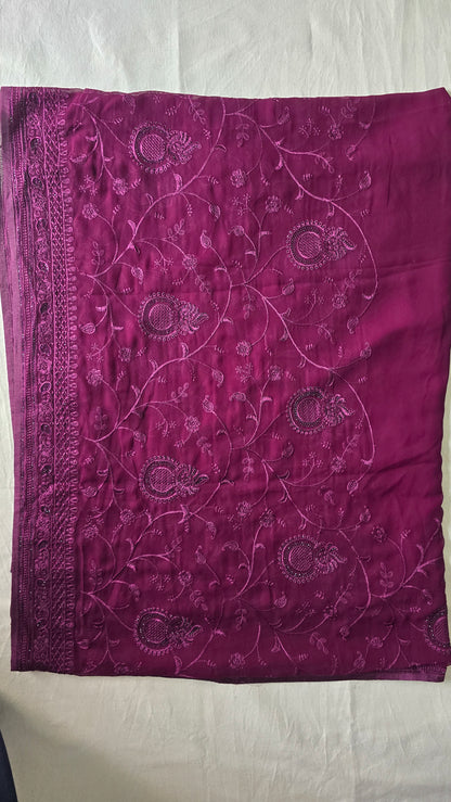 Purple Georgette Embroidered Jarkan work Saree